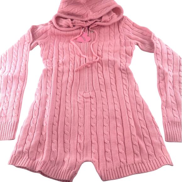 Dolls Kill Women's Pink Intarsia Cable Knit Zipper Romper Size M - Picture 8 of 11
